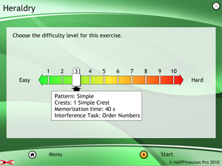 Sample of detailed control panel for selecting difficulty level